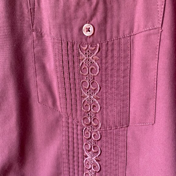 TropiCool  Embroidered Dark Mauve/Pink Cuban Cigar Button SS Top Shirt size 2XL - Picture 4 of 8